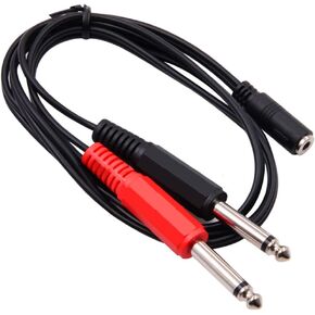 3.5mm Stereo to 6.35mm Mono Cable,3.5mm 1/8 TRS Stereo Female to 2 Dual 6.35mm 1/4 Inch Mono TS Male Y Splitter Cable.(3.5FM-2x6.35M) (5 feet)