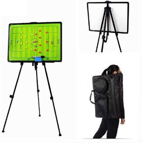 23.6'' x 17.7'' Magnetic Coaching Board, Large Soccer Tactics Board - Magnetic Marker, Pen, Dry Eraser, Tripod Stand and Carrying Bag, Full Football Pitch Layout, Training Assistant Equipment