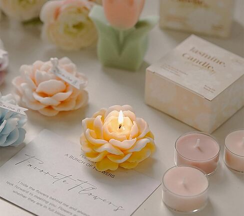 Jasmine Flower Shape Scented Candle,50G Multicolour Romantic Soy Wax Aesthetic Decorative Healing Candle for Valentine's Day Wedding Birthday,Prefect Gift for Meditation Stress Relief Mood (Red) in Saudi Arabia