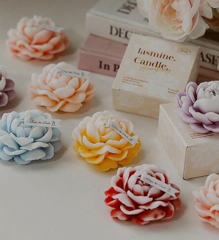 Jasmine Flower Shape Scented Candle,50G Multicolour Romantic Soy Wax Aesthetic Decorative Healing Candle for Valentine's Day Wedding Birthday,Prefect Gift for Meditation Stress Relief Mood (Red) in Saudi Arabia