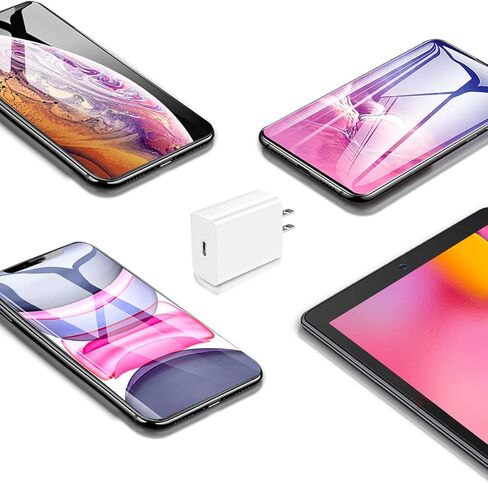 شاحن حائط USB سريع من النوع C بقوة 20 وات مع سلك كابل بطول 6.6 قدم متوافق مع iPhone 14 Max Pro/14 Pro/14 Plus/14/13/12/11/XS/XR/X/8/7/6/5/SE/5c iPad Pro/Mini/Air Airpods (عبوة واحدة) in Saudi Arabia