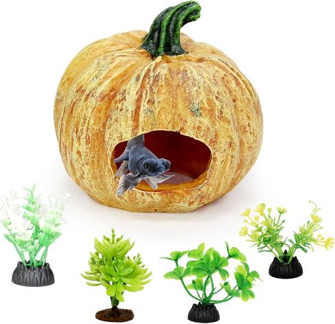 Reptile Hide Fish Tank Decoration Pumpkin with Artificial Aquarium Plants Lizard Snack Gecko Cute Hide Cave in Kuwait
