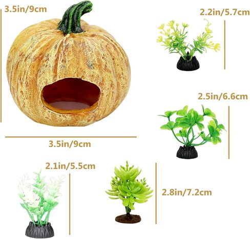 Reptile Hide Fish Tank Decoration Pumpkin with Artificial Aquarium Plants Lizard Snack Gecko Cute Hide Cave in Kuwait