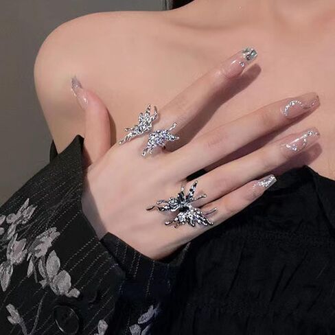 Gothic Spider Rings Halloween Black Silver Spider Statement Rings Adjustable Opal Spider Open Band Rings Jewel Rings Costume Party Gifts for Women and Girls in Saudi Arabia