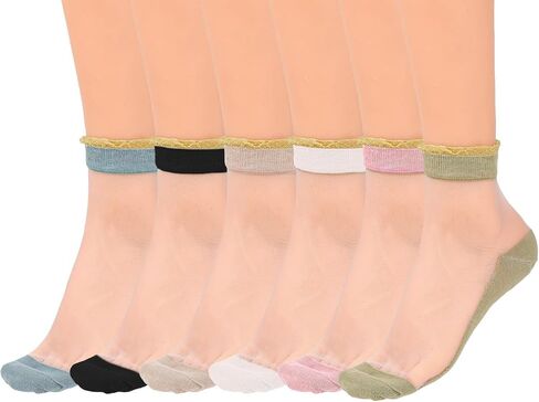 6 Pairs Sheer Silk Socks for Women, Transparent Lace Sheer Thin Mesh Low Cut Liner Socks Nylon Boat Socks Low Cut Socks Sheer Socks Women Ankle for Foot Socks Flats Boat Shoes Loafers Sneakers in Saudi Arabia