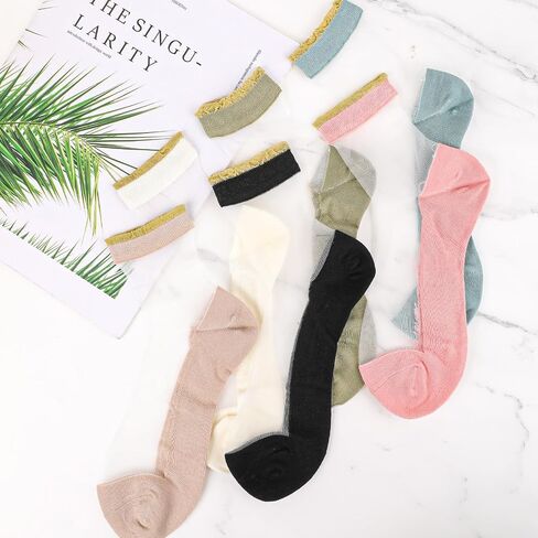 6 Pairs Sheer Silk Socks for Women, Transparent Lace Sheer Thin Mesh Low Cut Liner Socks Nylon Boat Socks Low Cut Socks Sheer Socks Women Ankle for Foot Socks Flats Boat Shoes Loafers Sneakers in Saudi Arabia