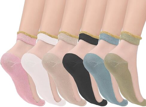 6 Pairs Sheer Silk Socks for Women, Transparent Lace Sheer Thin Mesh Low Cut Liner Socks Nylon Boat Socks Low Cut Socks Sheer Socks Women Ankle for Foot Socks Flats Boat Shoes Loafers Sneakers in Saudi Arabia