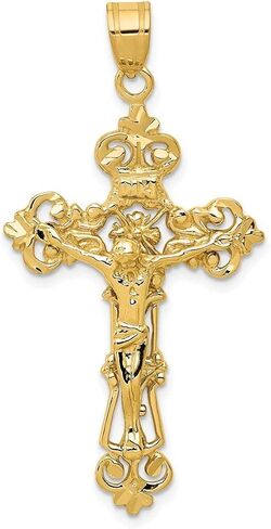 Diamond2Deal قلادة متقاطعة من الذهب الأصفر عيار 14 قيراط من INRI Fleur De Lis Crucifix مجوهرات راقية للنساء (L- 46 مم W- 24 مم) in Saudi Arabia