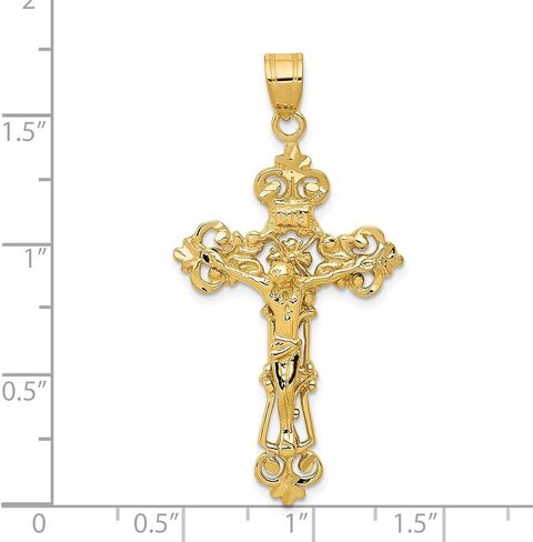 Diamond2Deal قلادة متقاطعة من الذهب الأصفر عيار 14 قيراط من INRI Fleur De Lis Crucifix مجوهرات راقية للنساء (L- 46 مم W- 24 مم) in Saudi Arabia