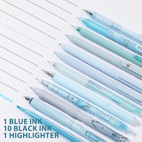 Ddaowanx12 Pack Gel Ink Pens Set, 11 Pack Black Ink Pens with 1 Pack Highlighter,cute 0.5mm Fine Point Smooth Writing pens, Aesthetic Pastel Color women gift sets(Green) in Saudi Arabia