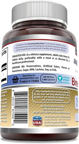 Amazing Nutrition Brewers Yeast Tablets - 7.5 Grain Capsule 500mg 240 Tablets - Supports Healthy Digestion * Promotes Heart Health in Saudi Arabia