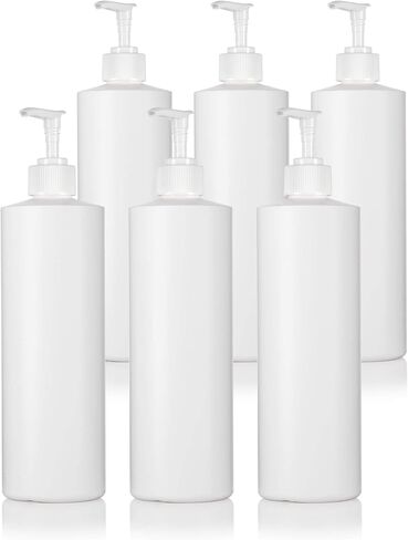 JUVITUS 16 oz White Professional Cylinder PET Plastic Bottles with White Lotion Pump (6 pack) in Saudi Arabia