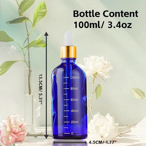 Amber Glass Dropper Bottle 3.4 oz, 2x100ml Amber Brown Glass Eye Dropper Bottles for Essential Oils with Dropper Pipettes, Funnel, and A Plastic Measured Dropper for Diffuser, Beauty Oil Mix in Saudi Arabia