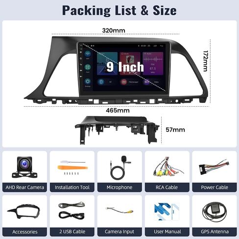 SIXWIN 2G+64G Android 13 Car Stereo for Hyundai Sonata 2015-2017 with Wireless Apple Carplay Android Auto 9 Inch Touch Screen Car Radio with GPS Navigation Bluetooth FM RDS WiFi HiFi Backup Camera MIC in Saudi Arabia