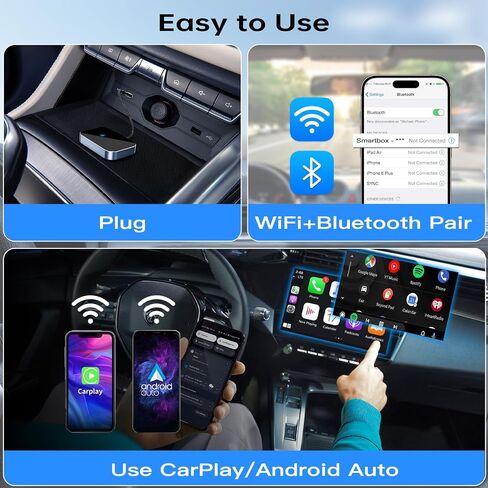 محول Carplay & Android Auto 2 في 1، تحويل سلكي من المصنع إلى سيارات دونجل لاسلكية لأجهزة iPhone وAndroid، التوصيل والتشغيل، 5 جيجا هرتز WiFi وBluetooth 5.3، لنظام iOS 10+ وAndroid 11+ (أزرق) in Saudi Arabia