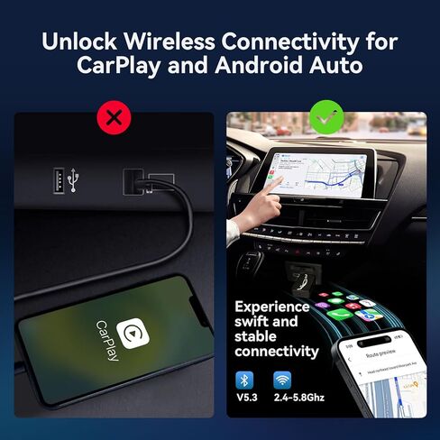محول CarPlay اللاسلكي وAndroid Auto: لـ OEM السلكي CarPlay وAndroid Auto - التوصيل والتشغيل، يناسب سيارات 2015+، متوافق مع iPhone وAndroid (أسود) in Kuwait