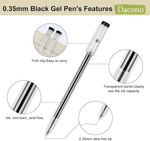 12 قطعة من أقلام جل فنية - أقلام حبر جل سوداء - رأس فائق الدقة 0.35 مم، سريع الجفاف للغاية، أقلام جل على الطراز الياباني للكتابة والرسم والتخطيط واللوازم المدرسية والمكتبية in Kuwait
