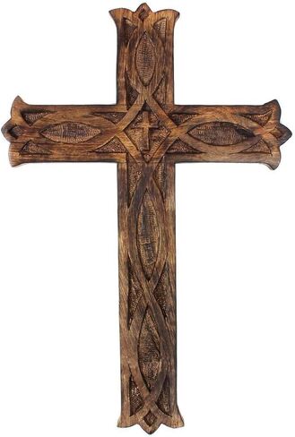 KSJONE تصميم عتيق ريفي وعتيق المظهر، جدار خشبي للتعليق على شكل صليب ديكور ديني، منحوتة فنية روحية، ديكور غرفة المعيشة المنزلي، ملحق لعيد الميلاد والمناسبات الأخرى 10 بوصة in Kuwait
