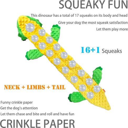 Indestructible Dog Squeak Toy Dinosaurs, Durable Interactive Dog Chew Toys, No Stuffing Dog Toys for Medium and Large Dogs, More Squeaks and Wrinkle Paper to Keep Them Busy. (green) in Saudi Arabia