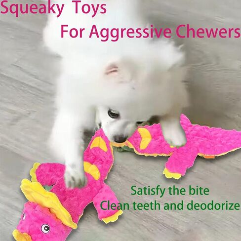 Indestructible Dog Squeak Toy Dinosaurs, Durable Interactive Dog Chew Toys, No Stuffing Dog Toys for Medium and Large Dogs, More Squeaks and Wrinkle Paper to Keep Them Busy. (green) in Saudi Arabia
