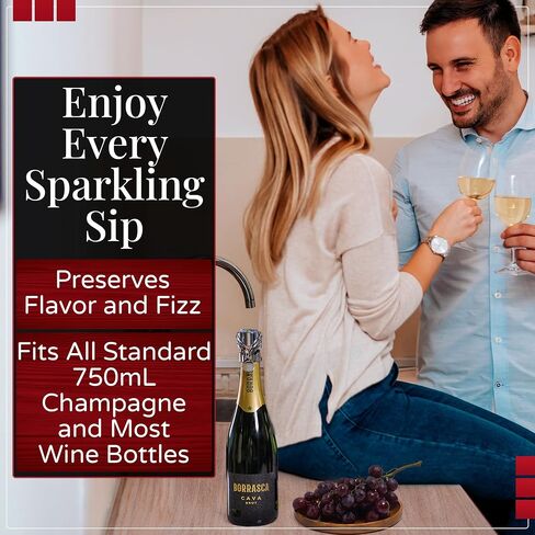 Wine Stopper for Champagne & Wine – Patented Airtight Seal, Sparkling Wine Stopper preserves CO2 & Taste – Champagne Stopper & hanging gift box, Pro Grade Wine Stopper by Evan James Champagne Stoppers in Saudi Arabia