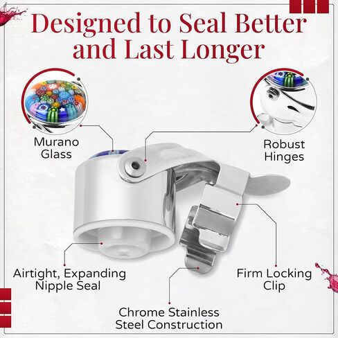 Wine Stopper for Champagne & Wine – Patented Airtight Seal, Sparkling Wine Stopper preserves CO2 & Taste – Champagne Stopper & hanging gift box, Pro Grade Wine Stopper by Evan James Champagne Stoppers in Saudi Arabia