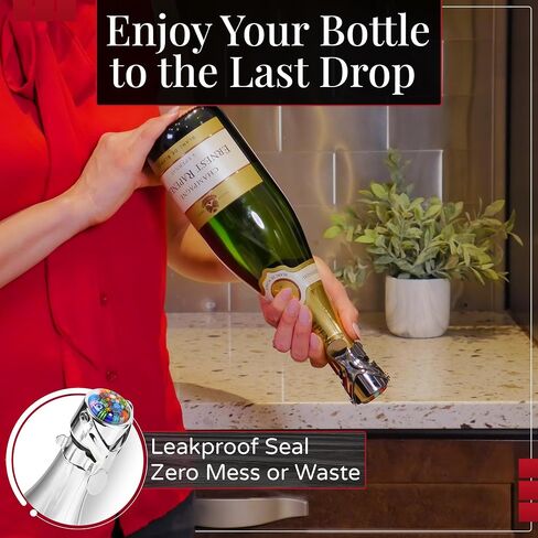 Wine Stopper for Champagne & Wine – Patented Airtight Seal, Sparkling Wine Stopper preserves CO2 & Taste – Champagne Stopper & hanging gift box, Pro Grade Wine Stopper by Evan James Champagne Stoppers in Saudi Arabia