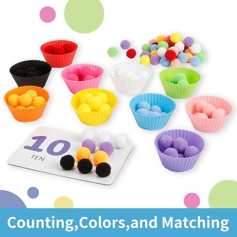 مجموعة 122 قطعة من المهارات الحركية الدقيقة للأطفال - بطاقات عد ألعاب تعلم موضوع الحيوانات، أوعية الفرز، ملاقط، كرات بوم للفرز، العد، التدريب على التعرف in Kuwait