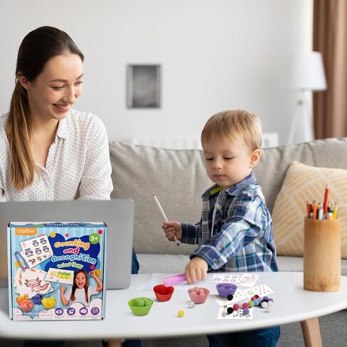 مجموعة 122 قطعة من المهارات الحركية الدقيقة للأطفال - بطاقات عد ألعاب تعلم موضوع الحيوانات، أوعية الفرز، ملاقط، كرات بوم للفرز، العد، التدريب على التعرف in Kuwait