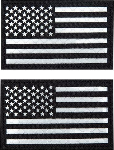AXEN 2 PCS Reflective American Flag Patches, Hook Fastener US Flag Patch High Visibility, Black in Saudi Arabia