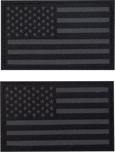 AXEN 2 PCS Reflective American Flag Patches, Hook Fastener US Flag Patch High Visibility, Black in Saudi Arabia