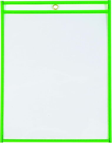 BOX USA Neon Stitched Job Ticket Holders, Top Loading, 9 x 12", Clear with Neon Green Edging, Reusable Vinyl, Dry Erase, Use to Protect/Store Documents in The Office and Warehouse, Case of 15 in Saudi Arabia