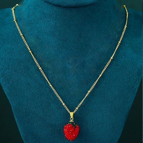 FUTIMELY Cute Red Strawberry Necklace 18k Gold Plated Strawberry Pendant Necklace Sweet Sisters Friendship Necklace Birthday Christmas Halloween Jewelry Gift for Women Teen Girls in Saudi Arabia