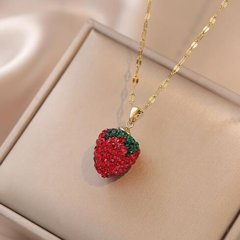 FUTIMELY Cute Red Strawberry Necklace 18k Gold Plated Strawberry Pendant Necklace Sweet Sisters Friendship Necklace Birthday Christmas Halloween Jewelry Gift for Women Teen Girls in Saudi Arabia