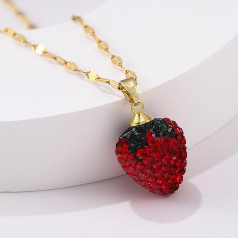 FUTIMELY Cute Red Strawberry Necklace 18k Gold Plated Strawberry Pendant Necklace Sweet Sisters Friendship Necklace Birthday Christmas Halloween Jewelry Gift for Women Teen Girls in Saudi Arabia