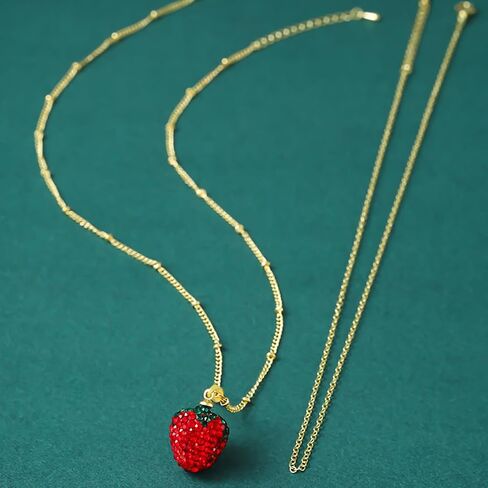FUTIMELY Cute Red Strawberry Necklace 18k Gold Plated Strawberry Pendant Necklace Sweet Sisters Friendship Necklace Birthday Christmas Halloween Jewelry Gift for Women Teen Girls in Saudi Arabia