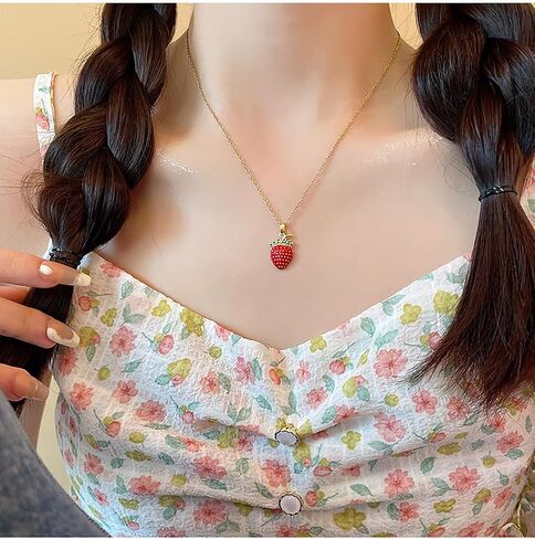FUTIMELY Cute Red Strawberry Necklace 18k Gold Plated Strawberry Pendant Necklace Sweet Sisters Friendship Necklace Birthday Christmas Halloween Jewelry Gift for Women Teen Girls in Saudi Arabia