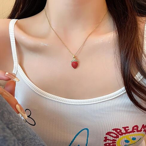 FUTIMELY Cute Red Strawberry Necklace 18k Gold Plated Strawberry Pendant Necklace Sweet Sisters Friendship Necklace Birthday Christmas Halloween Jewelry Gift for Women Teen Girls in Saudi Arabia