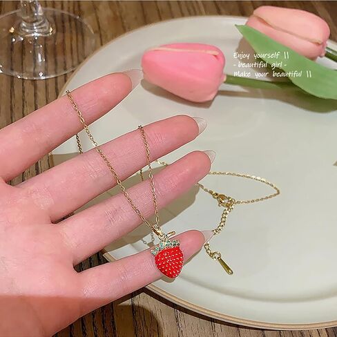 FUTIMELY Cute Red Strawberry Necklace 18k Gold Plated Strawberry Pendant Necklace Sweet Sisters Friendship Necklace Birthday Christmas Halloween Jewelry Gift for Women Teen Girls in Saudi Arabia