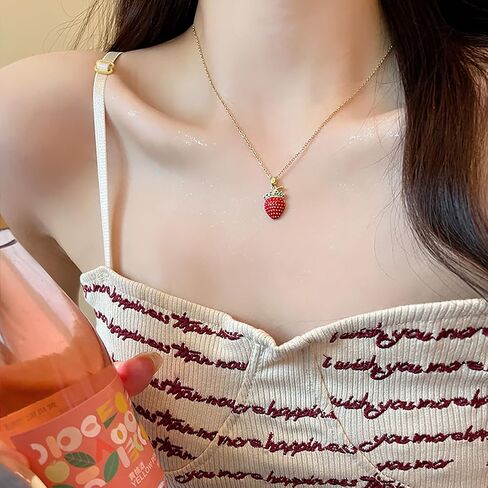 FUTIMELY Cute Red Strawberry Necklace 18k Gold Plated Strawberry Pendant Necklace Sweet Sisters Friendship Necklace Birthday Christmas Halloween Jewelry Gift for Women Teen Girls in Saudi Arabia