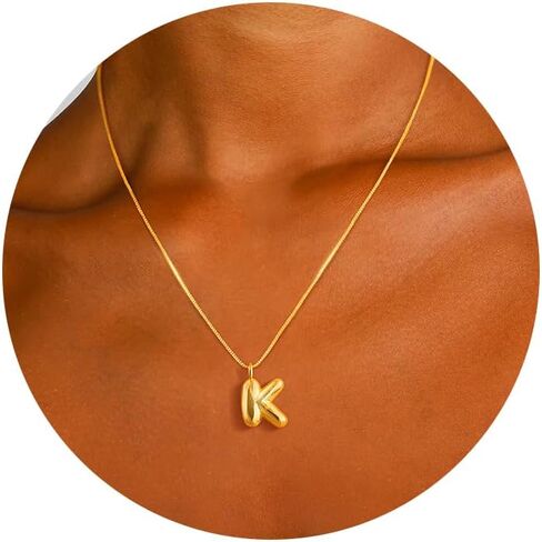 Initial Necklaces for Women Girls, Dainty Balloon Bubble Letter Necklace,14K Gold Plated Dainty Alphabet Pendant Choker Necklace Trendy Cute Personalized Monogram Name Necklace Gold Jewelry Necklace for Teen Girls Gift in Saudi Arabia