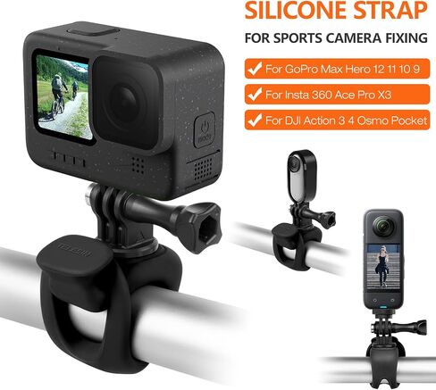 Camera Mount Strap 360° Rotating Flexible Wrap Band Bike Motorcycle Handlebar Tube Roll Bar Holder Accessories for GoPro Max Hero 12 11 10 9 Insta360 Ace Pro X3 DJI Action 3 4 Osmo Pocket in Saudi Arabia