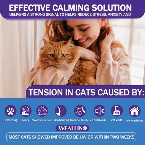 Cat Pheromones Calming Diffuser - Cat Calming Diffuser Kit Relieve Anxiety & Stress - 5-in-1 Cat Pheromone Diffuser Kit with 1 Diffuser + 4 Refill 48ml Vial-120 Days of Comfort and Relaxation in Saudi Arabia