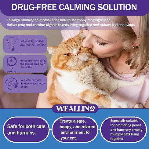 Cat Pheromones Calming Diffuser - Cat Calming Diffuser Kit Relieve Anxiety & Stress - 5-in-1 Cat Pheromone Diffuser Kit with 1 Diffuser + 4 Refill 48ml Vial-120 Days of Comfort and Relaxation in Saudi Arabia