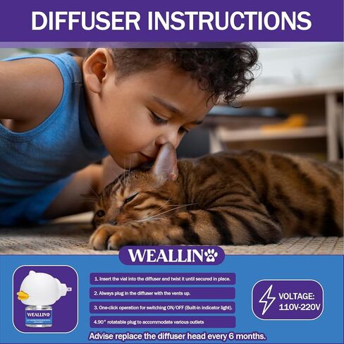 Cat Pheromones Calming Diffuser - Cat Calming Diffuser Kit Relieve Anxiety & Stress - 5-in-1 Cat Pheromone Diffuser Kit with 1 Diffuser + 4 Refill 48ml Vial-120 Days of Comfort and Relaxation in Saudi Arabia