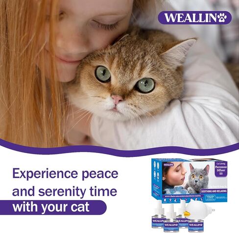 Cat Pheromones Calming Diffuser - Cat Calming Diffuser Kit Relieve Anxiety & Stress - 5-in-1 Cat Pheromone Diffuser Kit with 1 Diffuser + 4 Refill 48ml Vial-120 Days of Comfort and Relaxation in Saudi Arabia