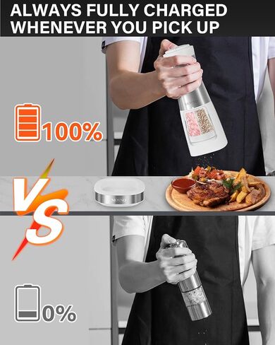 MOVNO 2 in 1 Rechargeable Electric Salt and Pepper Grinder Set with Charging Base, No Need Battery Automatic Salt and Pepper Grinder, One-Handed Operation, Adjustable Ceramic Grinder with LED Light in Saudi Arabia