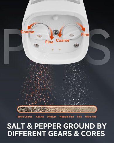 MOVNO 2 in 1 Rechargeable Electric Salt and Pepper Grinder Set with Charging Base, No Need Battery Automatic Salt and Pepper Grinder, One-Handed Operation, Adjustable Ceramic Grinder with LED Light in Saudi Arabia