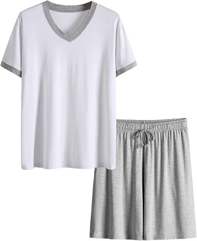 طقم بيجامات رجالي بأكمام قصيرة ورقبة على شكل V ملابس نوم مودال ناعمة طقم PJS مكون من قطعتين ملابس نوم مع جيوب in Kuwait