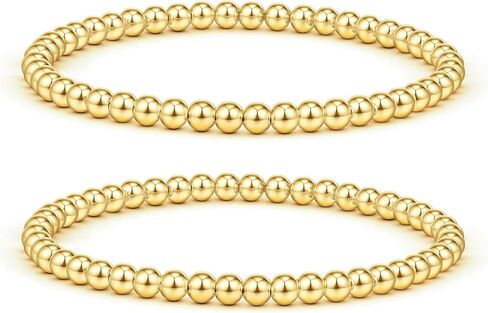 Gold Beaded Stackable Bracelets for Women 14K Gold Plated Bead Ball Bracelet Stretch Handmade Cute Round Beads Dainty Bracelet for Teen Girls in Saudi Arabia